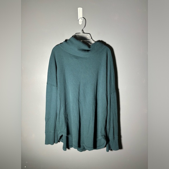 Maeve Ainsley Thermal Waffle Knit Dark Teal Turtleneck Size Large - Picture 2 of 6